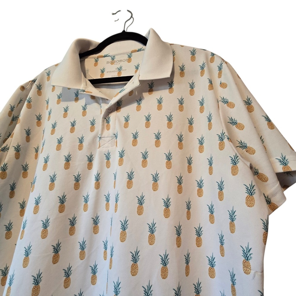 Bonobos Pineapple Polo Shirt Mens MED Standard Fit Gold Tennis Performance GUC